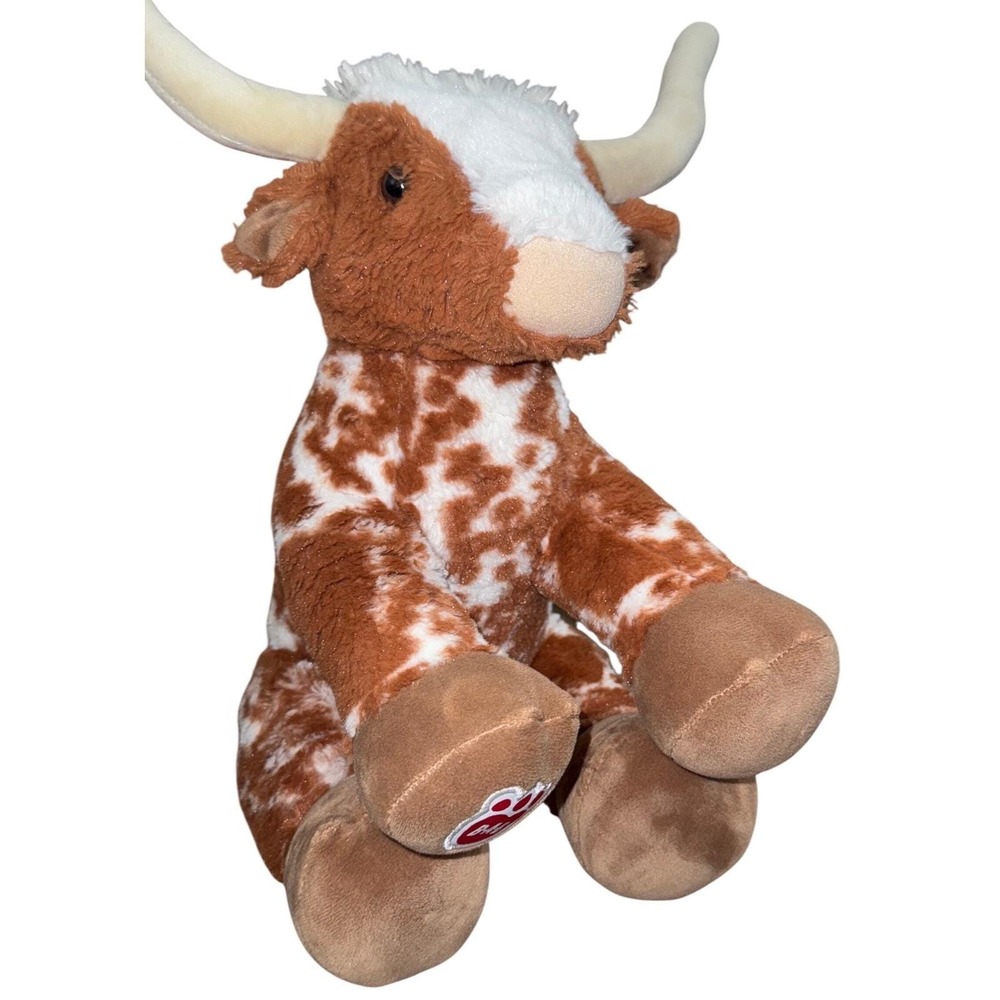 Build a Bear Workshop Longhorn Cow Plush Stuffed Animal Brown White Spotted